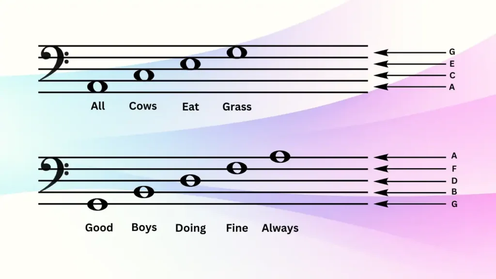 image of mnemonic chart how to read bass clef